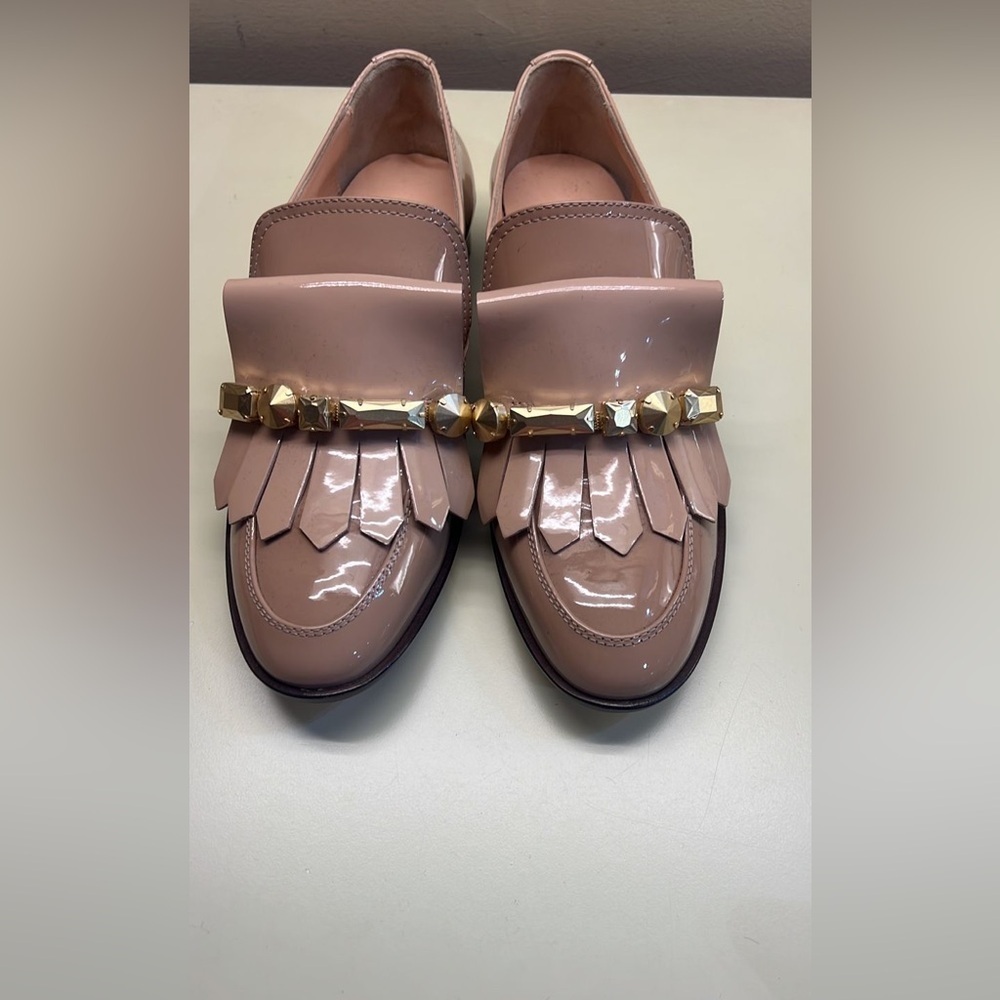 AGL MADE IN ITALY LEATHER Elegant Women's Loafers in Pink with Gold Accents - Picture 1 of 5
